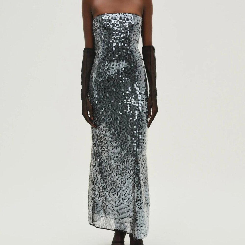 Black For Love And Lemons “Christelle” Sequin Maxi Gown Size Small NWT - Picture 7 of 17